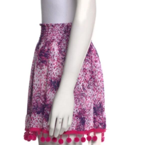 Ramy Brook Stevie Pompom Trim Mini Skirt in Pink Floral EUC Size XS - Picture 3 of 3